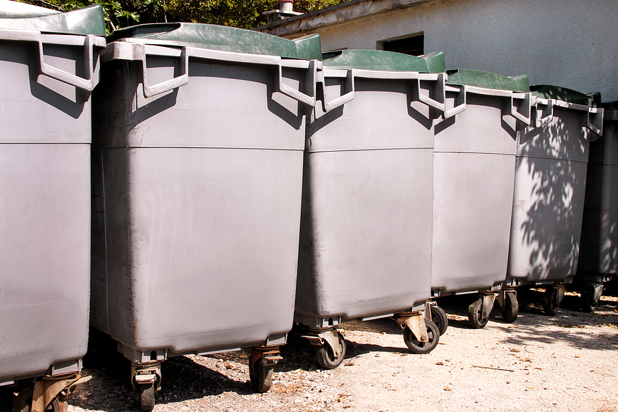 orderly stowed garbage cans ready for separate garbage collection