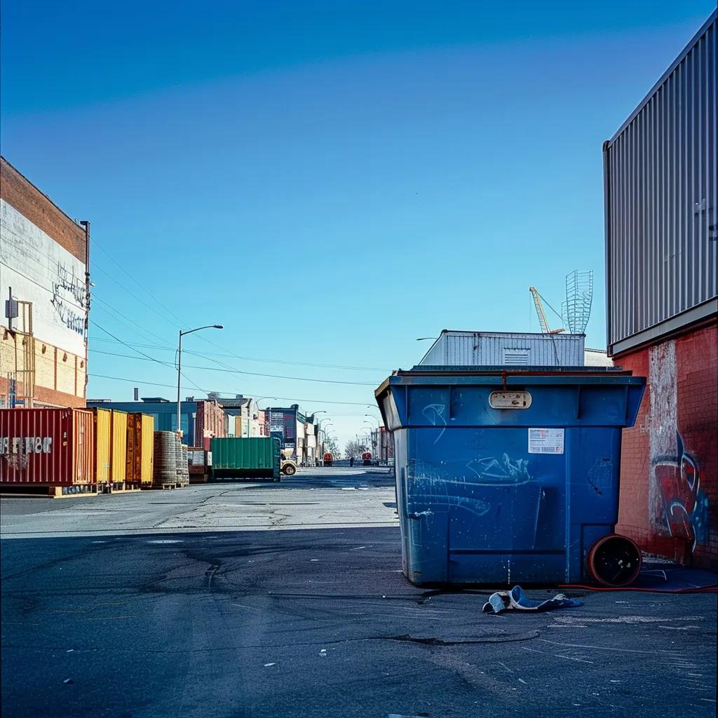 Commercial dumpster in Long Island business district showcasing various sizes for rental