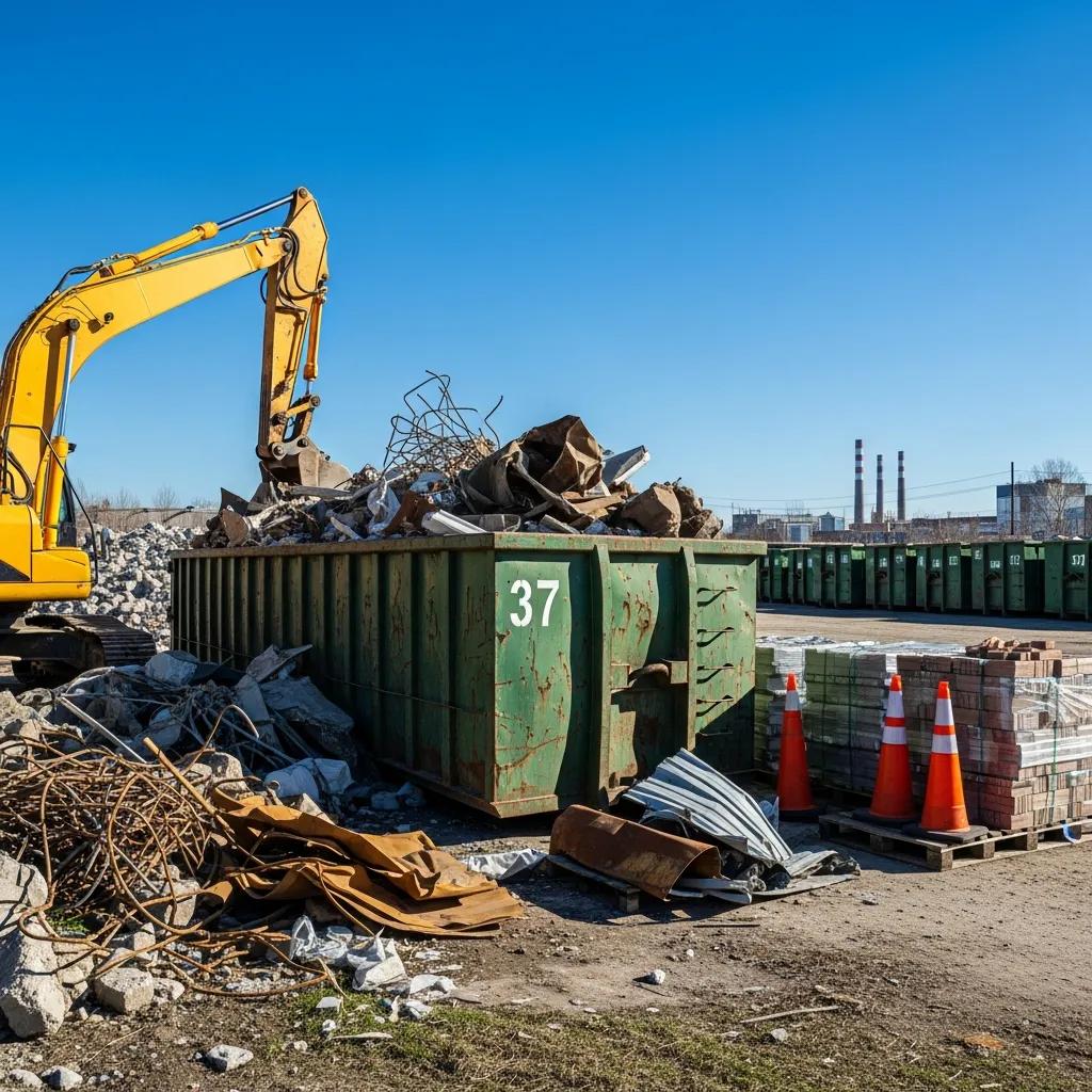 Industrial dumpster in a construction site, representing waste management solutions