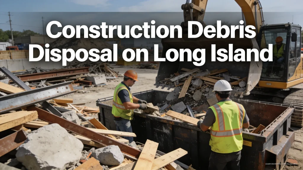 Construction and demolition debris on Long Island includes concrete, brick, soil, wood, wallboard, tile, carpeting