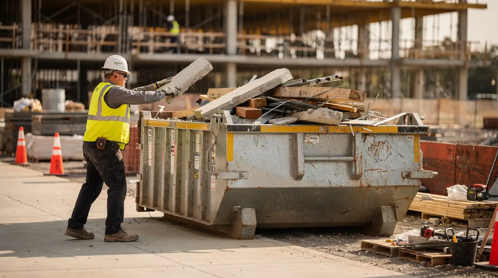 Construction sites generate large volumes of debris, including wood, metal, drywall, and other materials